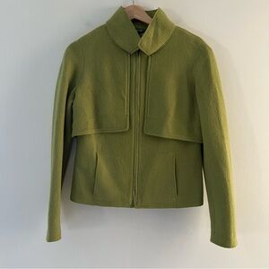 Carlisle Per Se Boiled Wool Jacket Green Zipper Front Collared Size 4 Classic